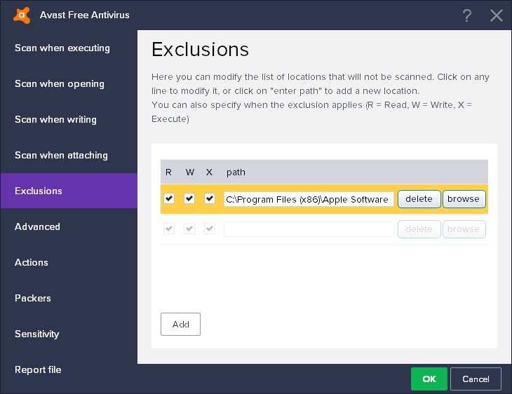 Ajouter une exclusion aux fichiers dans Avast Antivirus