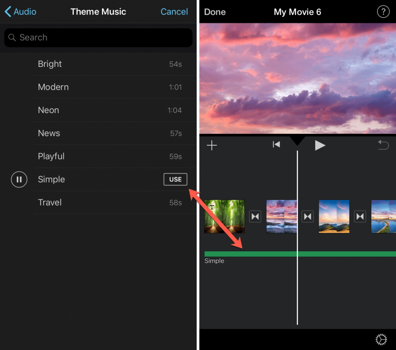 Ajoutez de la musique à une application vidéo sur votre appareil iOS avec iMovie