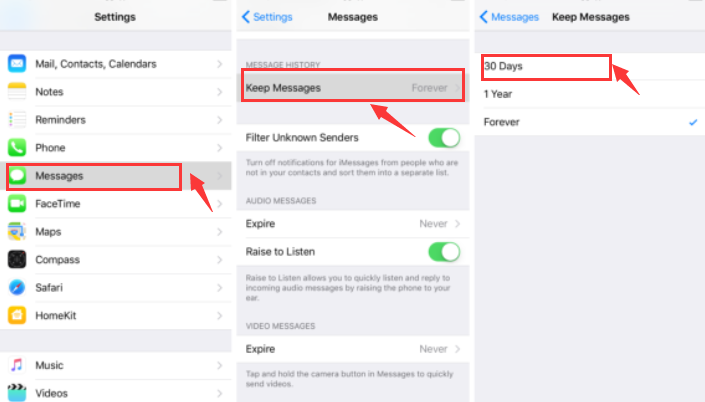 Définir la suppression automatique dans les messages pour supprimer un autre stockage volumineux sur iOS