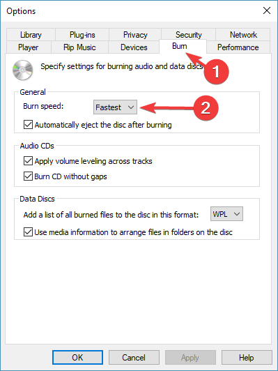 Modifier la vitesse du lecteur Windows Media lorsque vous ne pouvez pas graver certains fichiers