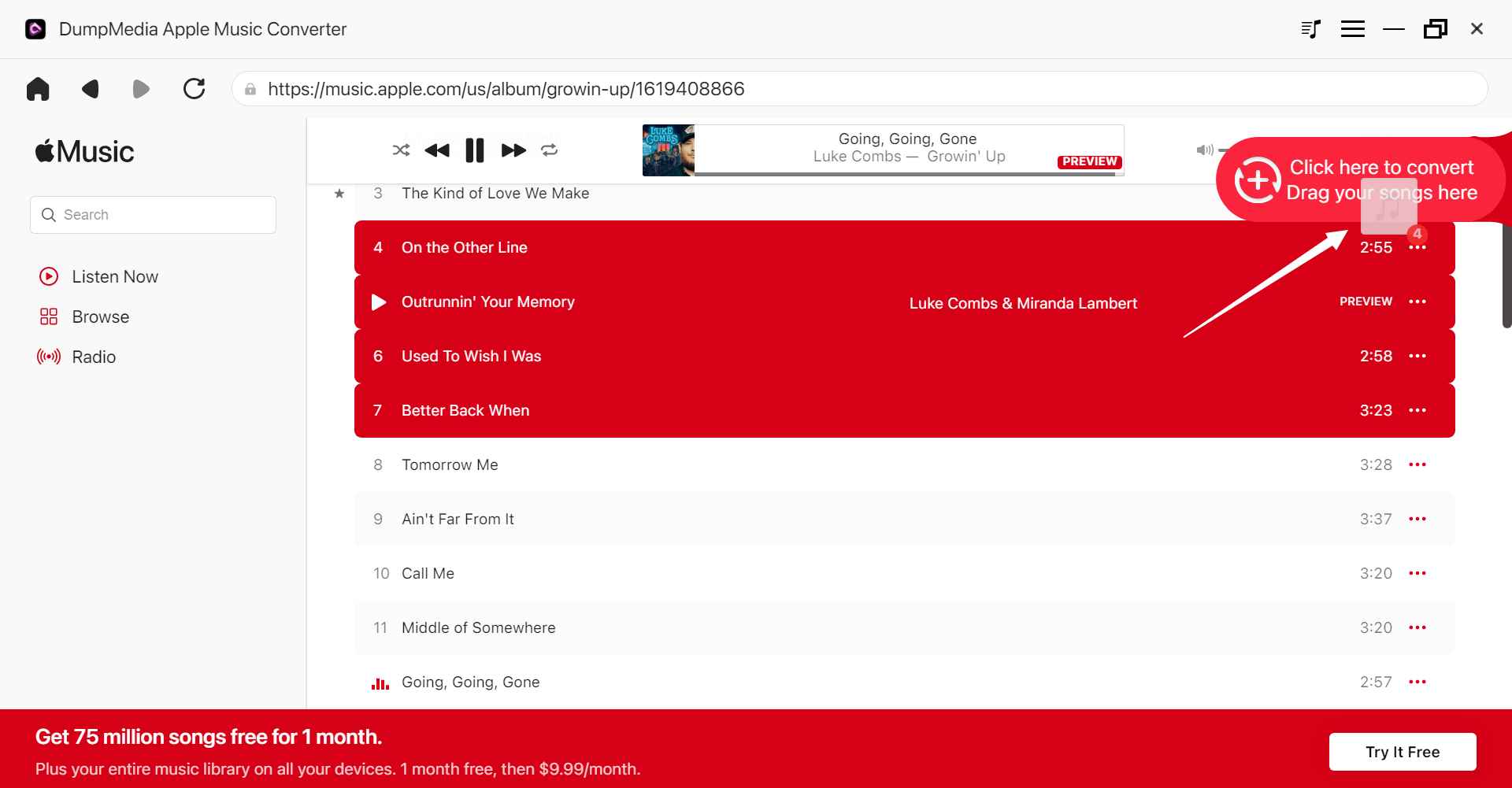 Le meilleur logiciel Apple Music Converter : DumpMedia Apple Music Converter - Ajouter des fichiers