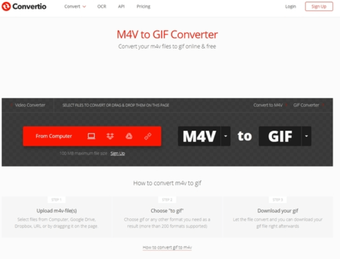 Convertir M4V en GIF en ligne avec Convertio