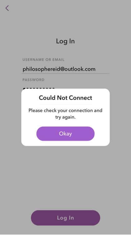 Snapchat ne peut pas se connecter au réseau