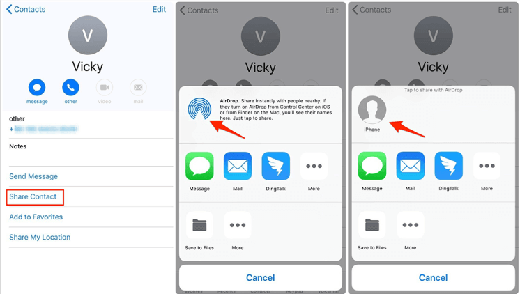 Transférer des contacts d'iPhone à iPhone via AirDrop