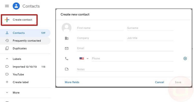Créer des contacts Gmail