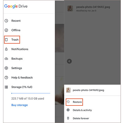 Récupérer des photos supprimées définitivement sur Android à l'aide de Google Drive
