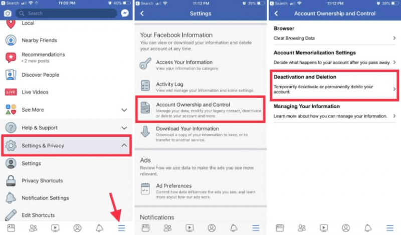 Désactiver le compte Facebook pour supprimer Facebook Keep Messenger