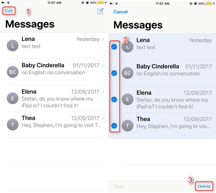 Supprimer les messages iPhone - Supprimer plus d'une conversation