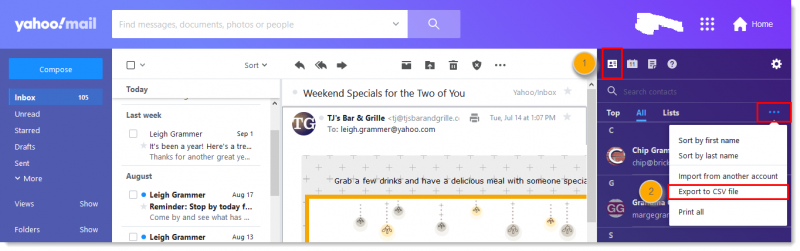 Exportation de contacts au format CSV depuis Yahoo! Poster