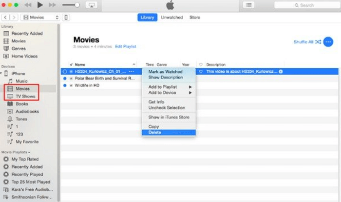 Supprimer des émissions de télévision d'iTunes