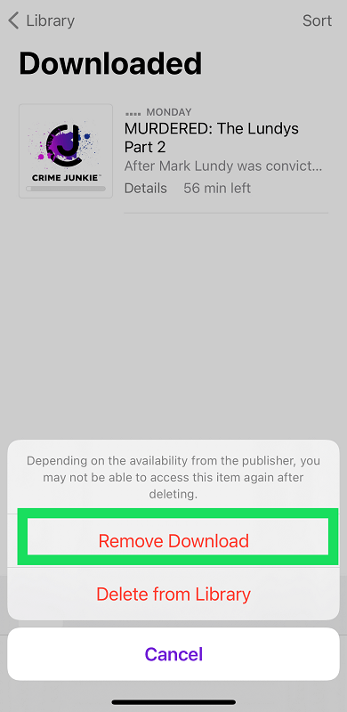 Supprimer le téléchargement de podcast dans la bibliothèque