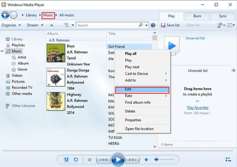 Modifier MP3 Windows 10 à l'aide de Windows Media Player