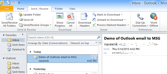 Exporter l'e-mail Outlook vers un fichier .MSG