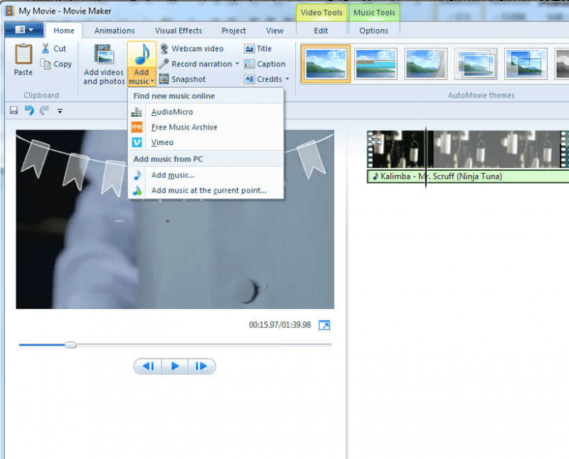 Ajouter de la musique à une application vidéo avec Windows Movie Maker