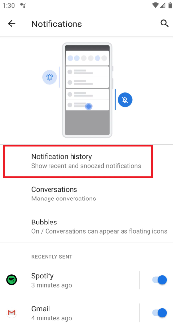 Activer l'historique des notifications sur Android 11