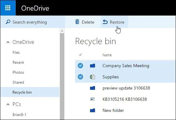 Récupérer des fichiers de la corbeille OneDrive