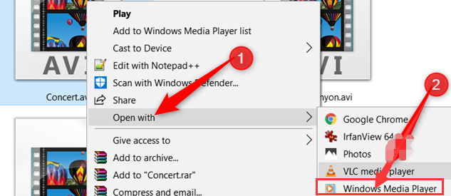 Ouvrir un fichier AVI avec Windows Media Player
