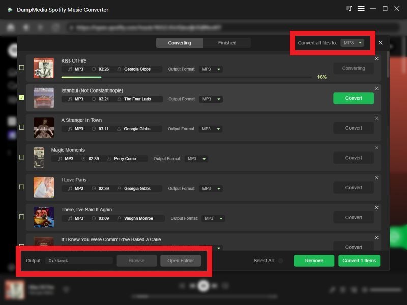 Le meilleur outil de conversion de musique Spotify : DumpMedia Spotify Music Converter - Choisissez les paramètres de sortie