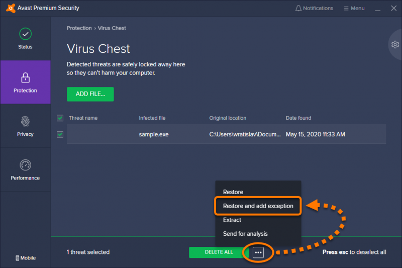 Réparer Avast ne peut pas restaurer l'erreur de fichier en rouvrant Virus Chest