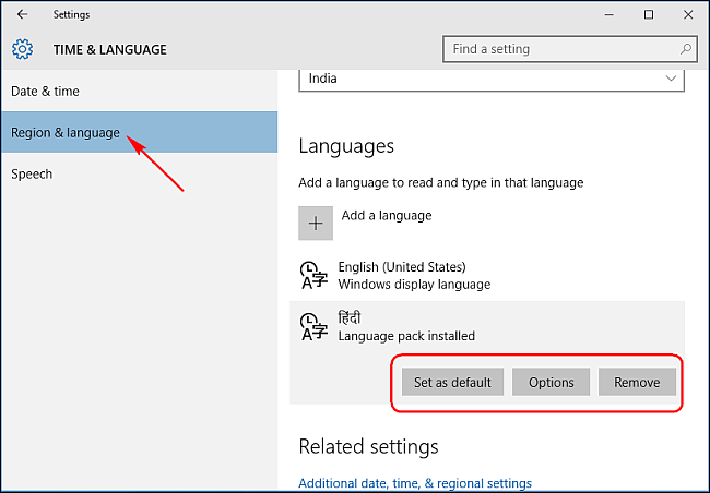 Pour changer la langue d'affichage dans Windows 10 via les paramètres