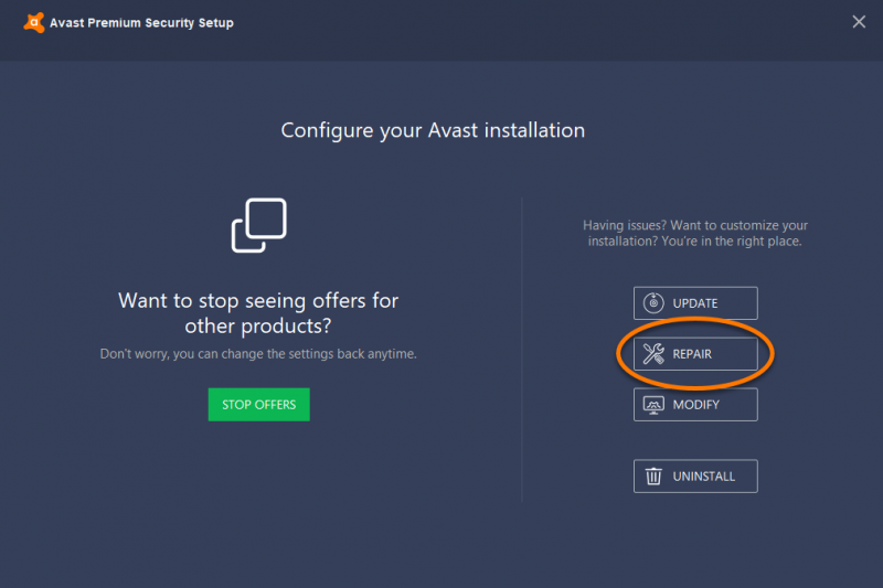 Réparer Avast ne peut pas restaurer l'erreur de fichier en réparant Avast Antivirus