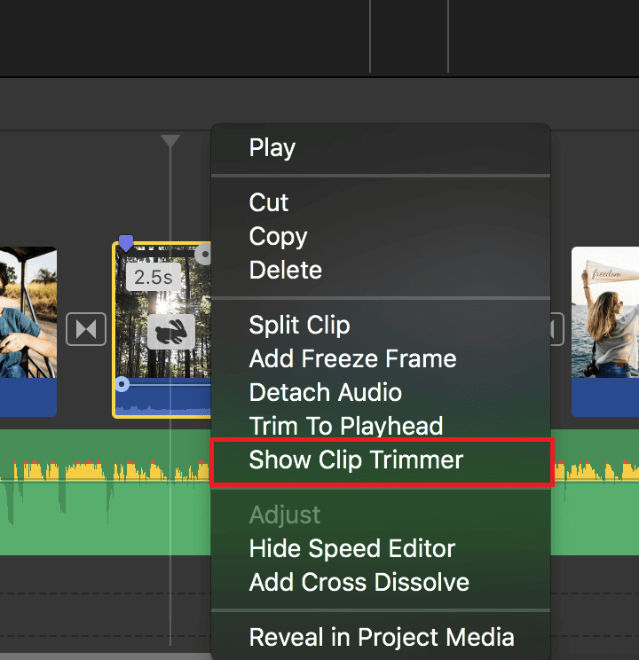 Cliquez sur Afficher Clip Trimmer pour mettre une vidéo YouTube dans iMovie