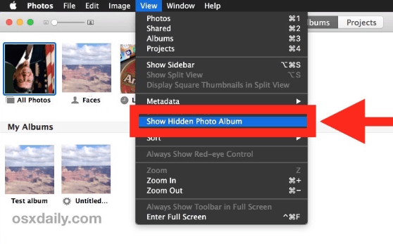 Afficher l'album photo caché sur Mac