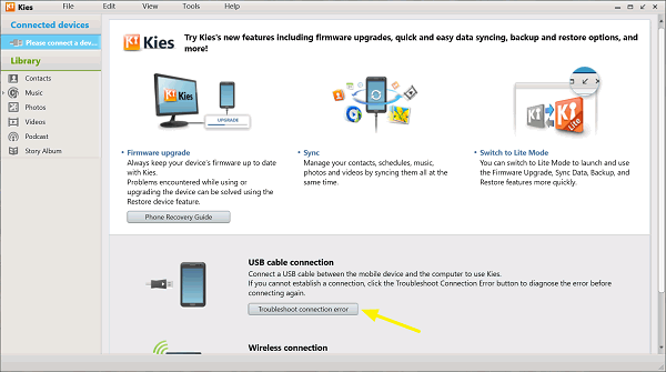 Samsung Kies ne reconnaît pas d'erreur de connexion