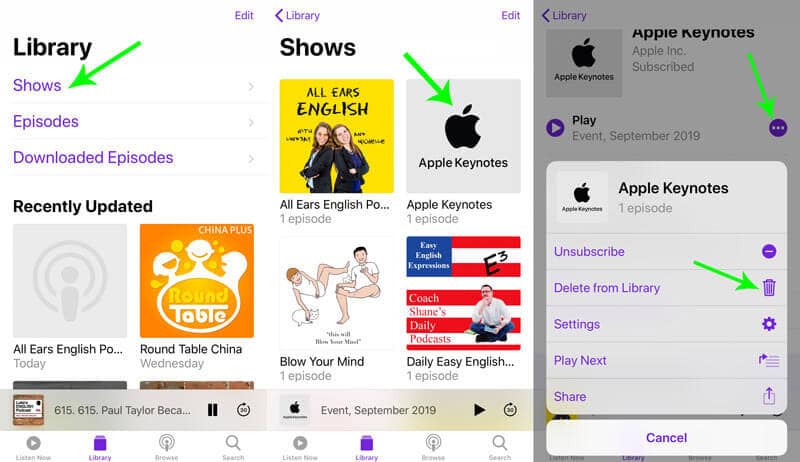 Supprimer tous les épisodes d'une émission dans les podcasts de l'iPhone
