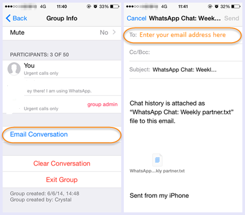 Transférer le chat WhatsApp par e-mail à l'aide d'un appareil iPhone