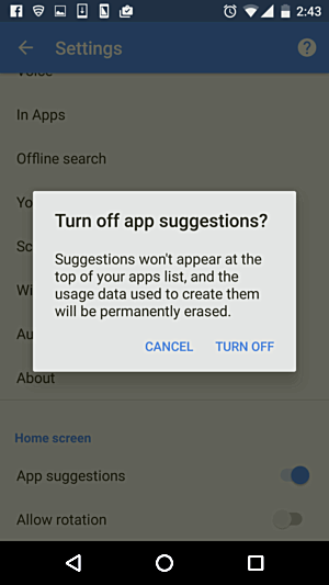 Désactiver les suggestions d'applications pour réparer mon volume continue de baisser par lui-même Android