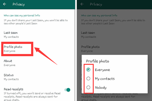 Modifier les paramètres de confidentialité de la photo de profil WhatsApp pour corriger l'état WhatsApp non affiché
