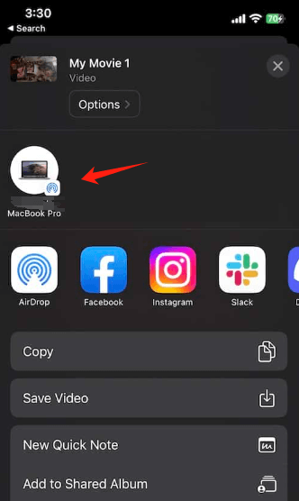 Airdrop iMovie d’iPhone à Mac