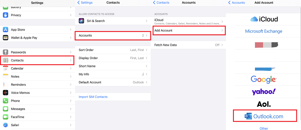 Transférer les contacts Outlook vers l'iPhone à l'aide d'Exchange