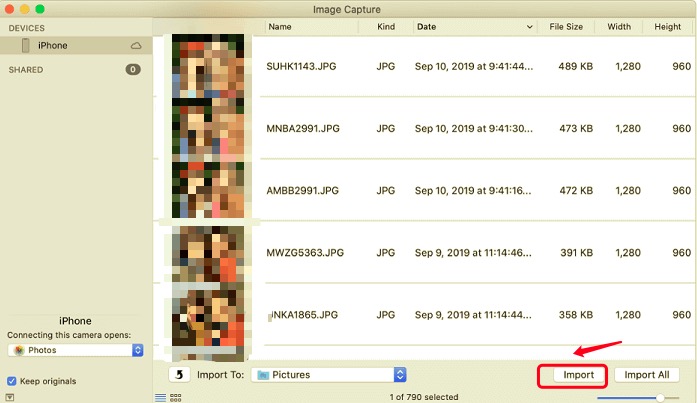 Importer des photos de l'iPhone vers le disque dur externe via la capture d'images sur Mac