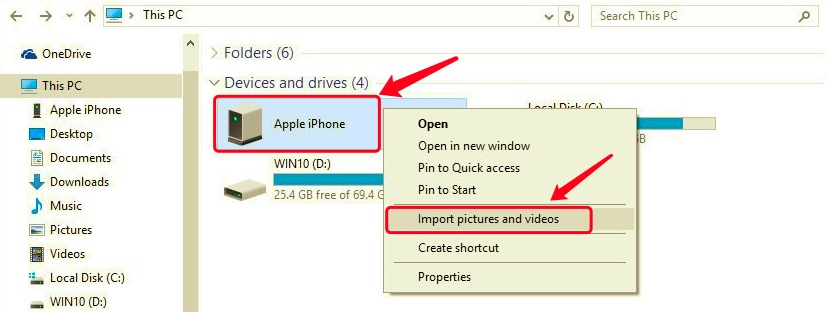 Utilisez l'explorateur de fichiers sur Windows 10 pour transférer la vidéo de l'iPhone vers le PC