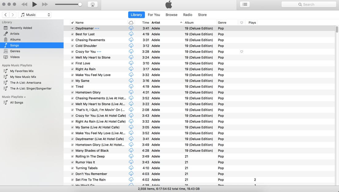 Déplacer des chansons dans l'iTunes Store