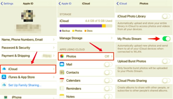 Transférer des photos d'iPhone vers iPad en utilisant iCloud et Photo Stream