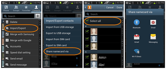 Transférer les numéros de téléphone vers S8 via Bluetooth