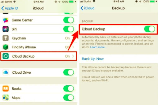 Activez la sauvegarde iCloud pour transférer des applications d'iPhone à iPhone