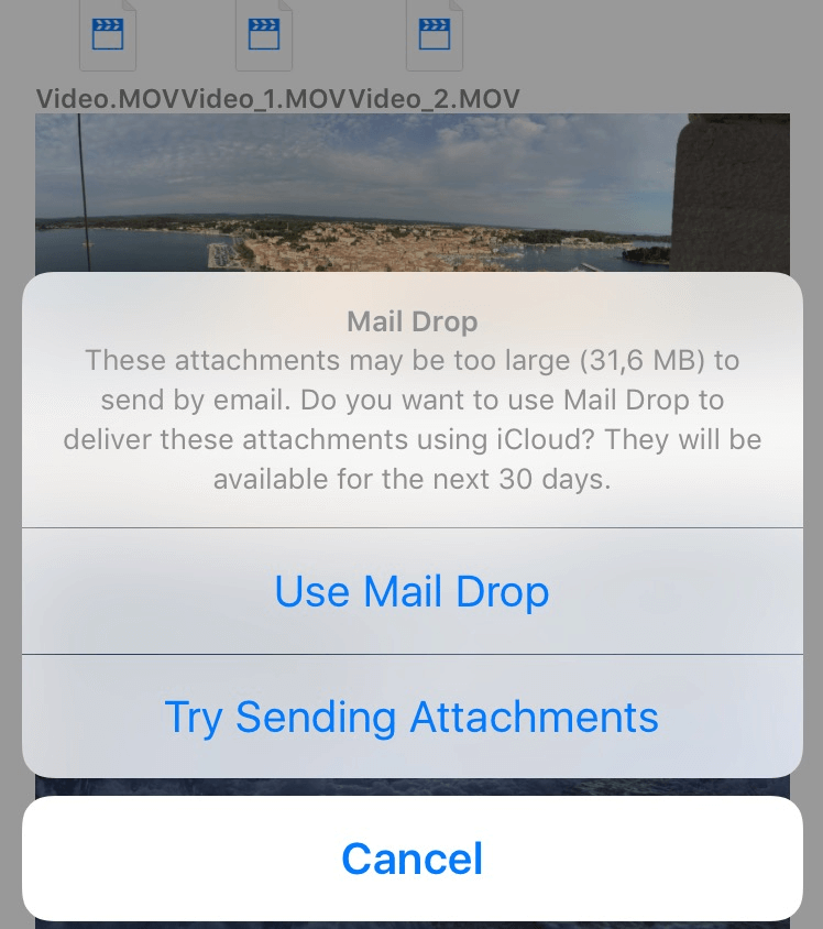 Utilisation de Mail Drop pour envoyer une vidéo volumineuse depuis l'iPhone