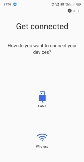 Choisissez d'utiliser un câble USB ou un transfert sans fil