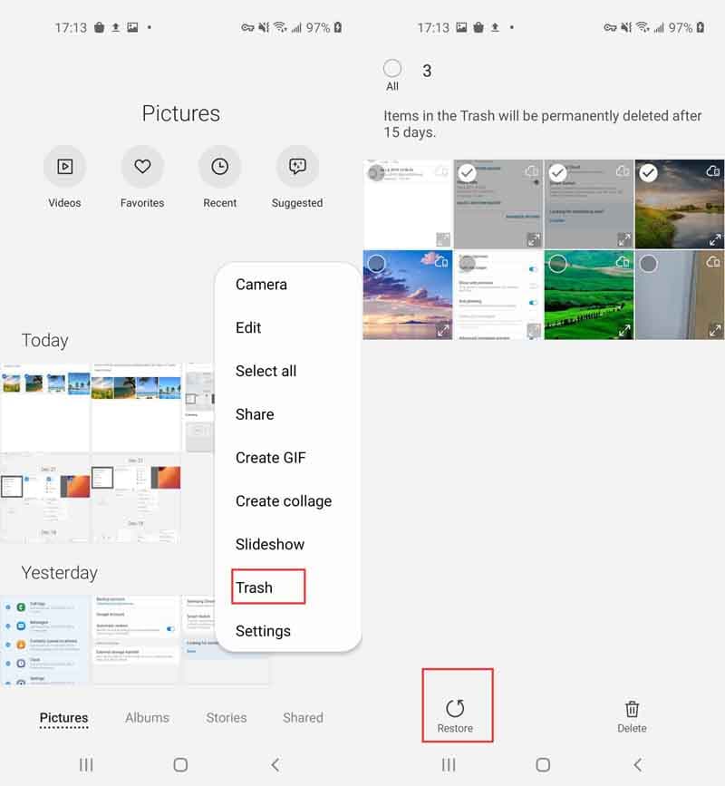 Récupérer des photos supprimées sur des appareils Samsung en vérifiant la corbeille de la galerie