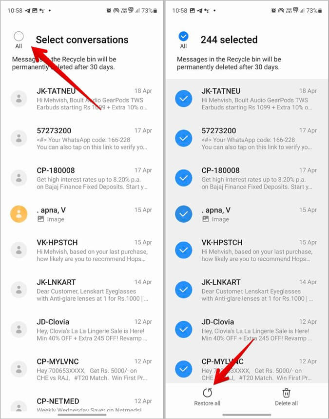 Récupérer les messages texte supprimés sur Samsung à l'aide du dossier de messages récemment supprimés