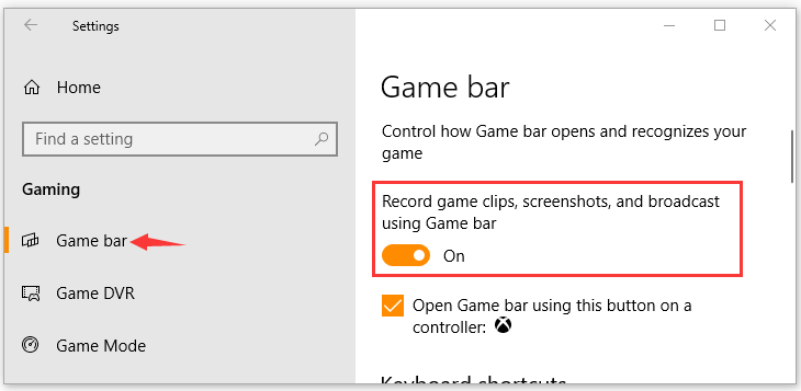 Activez la Xbox Game Bar pour résoudre le problème qui ne fonctionne pas