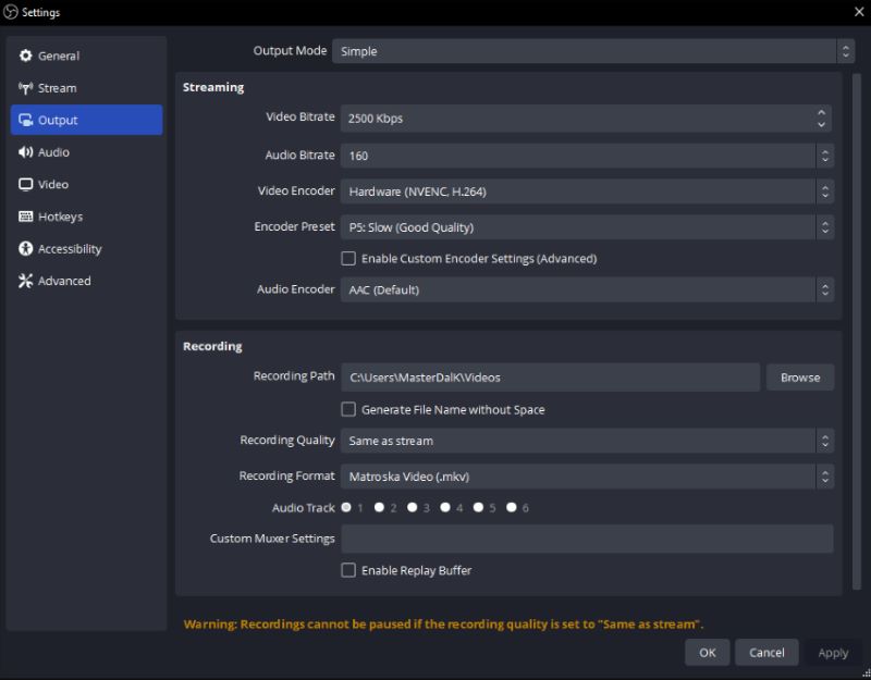 Paramètres vidéo pour le streaming sur Twitch