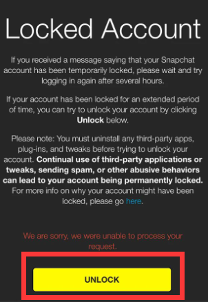 Appuyez sur le bouton de déverrouillage pour déverrouiller le compte Snapchat