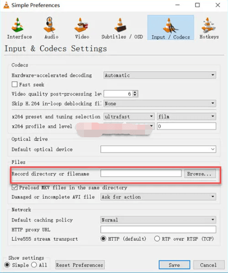 Comment changer le chemin des vidéos de sortie dans VLC