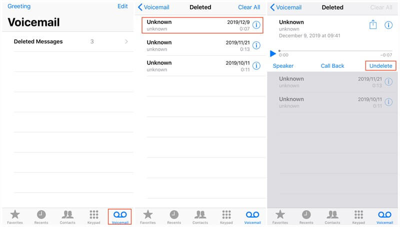 Récupérer la messagerie vocale supprimée sur iPhone à l'aide de la section "Messages supprimés"