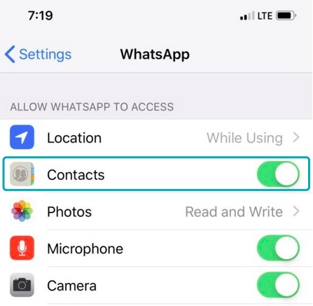 Autoriser les autorisations de contact WhatsApp sur iPhone pour corriger les contacts qui ne s'affichent pas